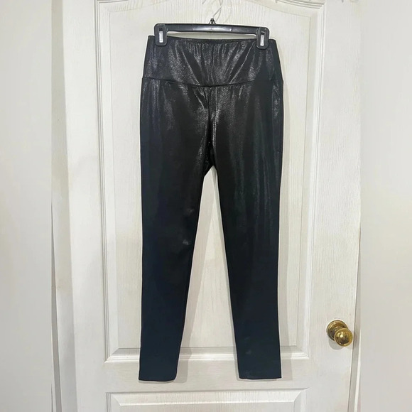 FINAL PRICE J MCLAUGHLIN LORI Black Shiny Stretch Pull On Metallic Leggings - Picture 1 of 4